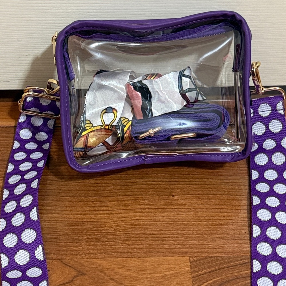 Purple White Clear Crossbody Bag Purse Straps and More TCU LSU NEW